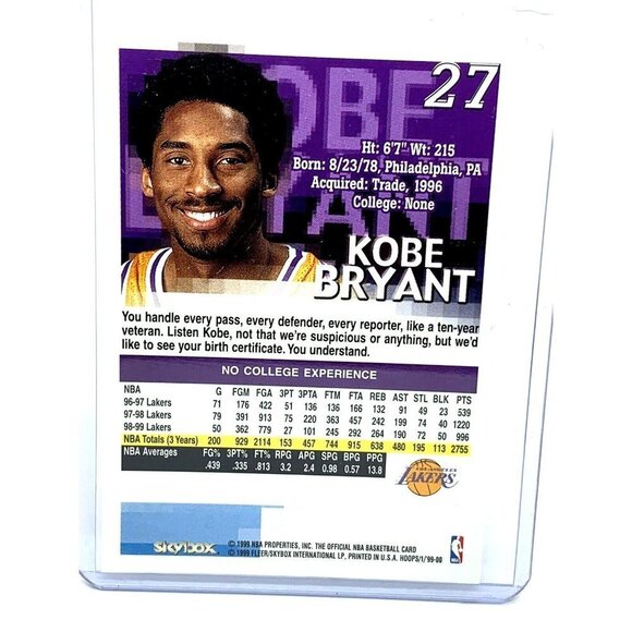Kobe Bryant Basketball Card #27 Los Angeles Lakers 1999-2000 NBA Hoops S… - Picture 4 of 6